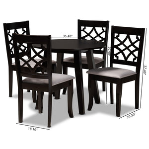 Baxton Studio Mya Modern And Contemporary Grey Fabric Upholstered And Dark Brown Finished Wood 5-Piece Dining Set