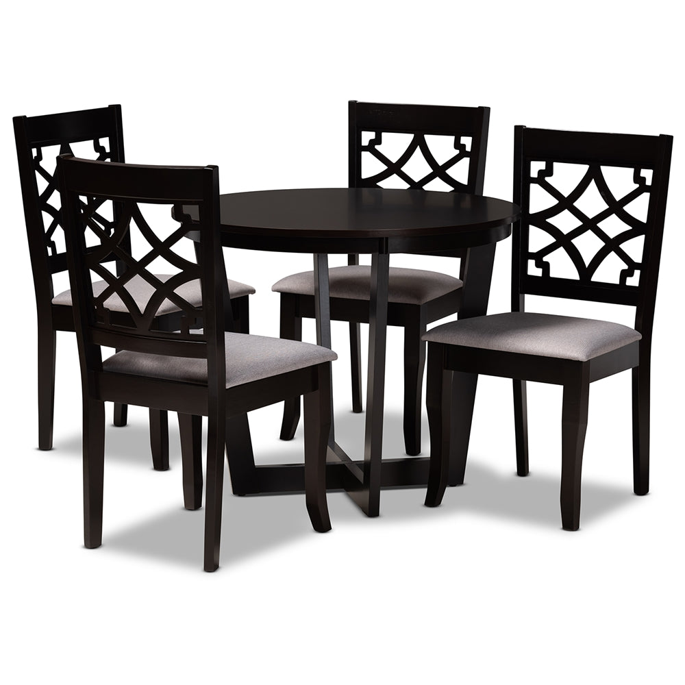 Baxton Studio Tricia Modern And Contemporary Grey Fabric Upholstered And Dark Brown Finished Wood 5-Piece Dining Set