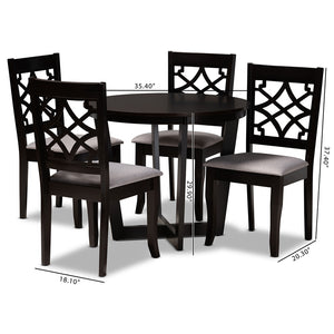 Baxton Studio Tricia Modern And Contemporary Grey Fabric Upholstered And Dark Brown Finished Wood 5-Piece Dining Set