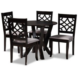 Baxton Studio Alisa Modern And Contemporary Grey Fabric Upholstered And Dark Brown Finished Wood 5-Piece Dining Set