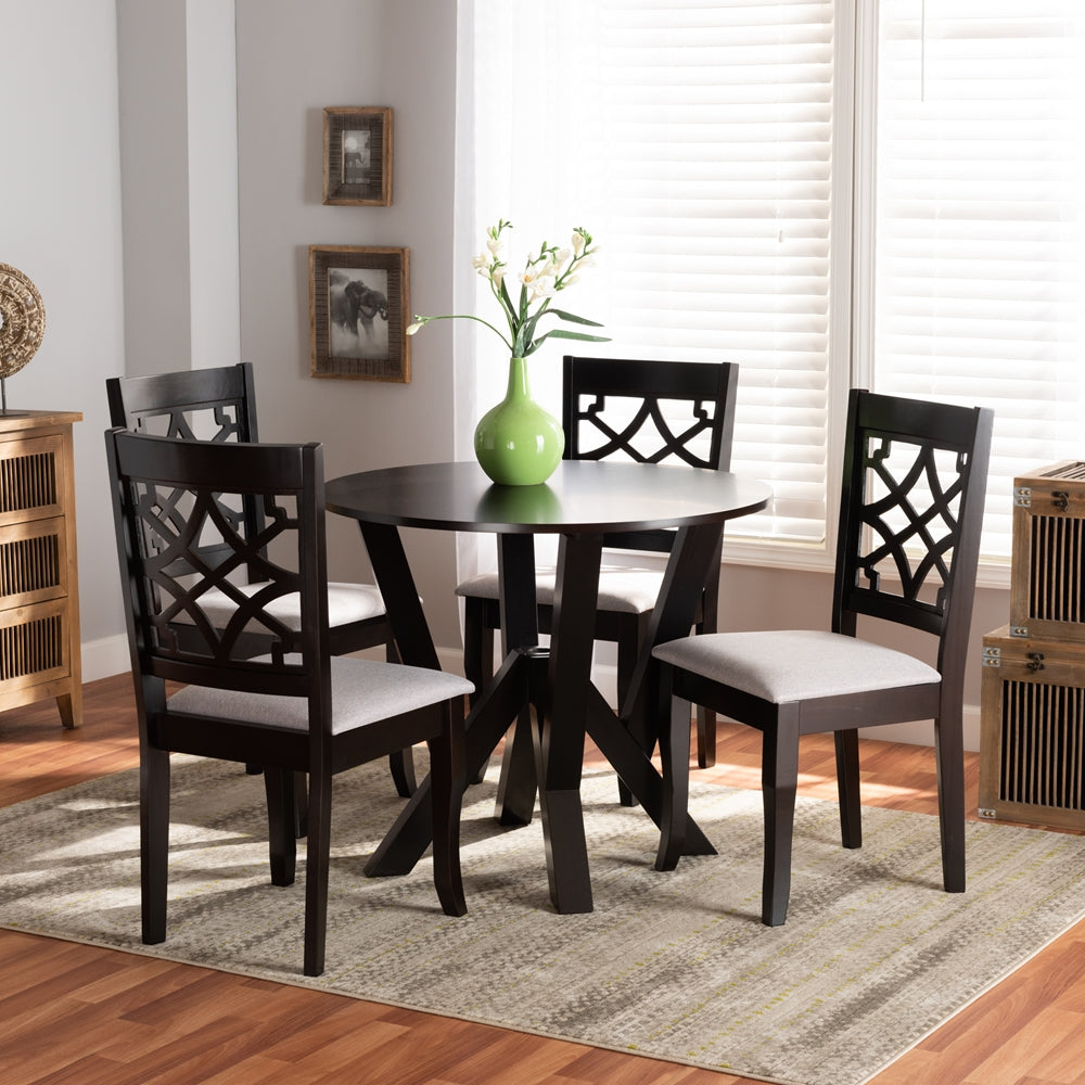 Baxton Studio Alisa Modern And Contemporary Grey Fabric Upholstered And Dark Brown Finished Wood 5-Piece Dining Set