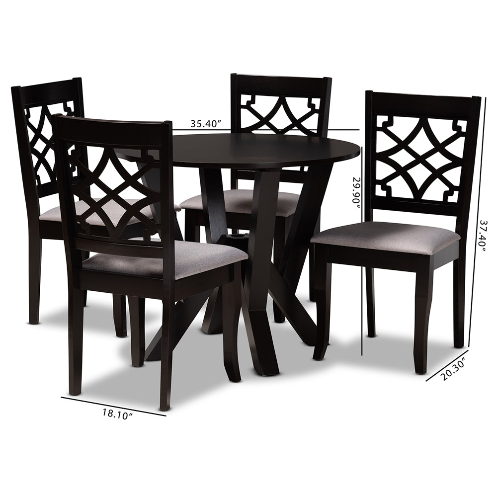 Baxton Studio Alisa Modern And Contemporary Grey Fabric Upholstered And Dark Brown Finished Wood 5-Piece Dining Set