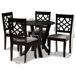 Baxton Studio Alisa Modern And Contemporary Grey Fabric Upholstered And Dark Brown Finished Wood 5-Piece Dining Set