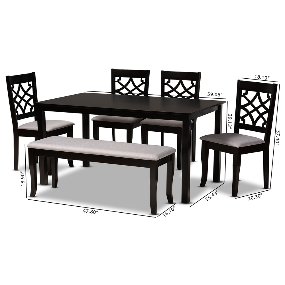 Baxton Studio Dori Modern And Contemporary Grey Fabric Upholstered And Dark Brown Finished Wood 6-Piece Dining Set