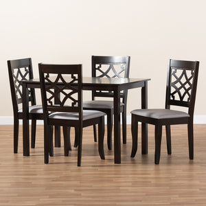 Baxton Studio Mael Modern And Contemporary Grey Fabric Upholstered Espresso Brown Finished 5-Piece Wood Dining Set