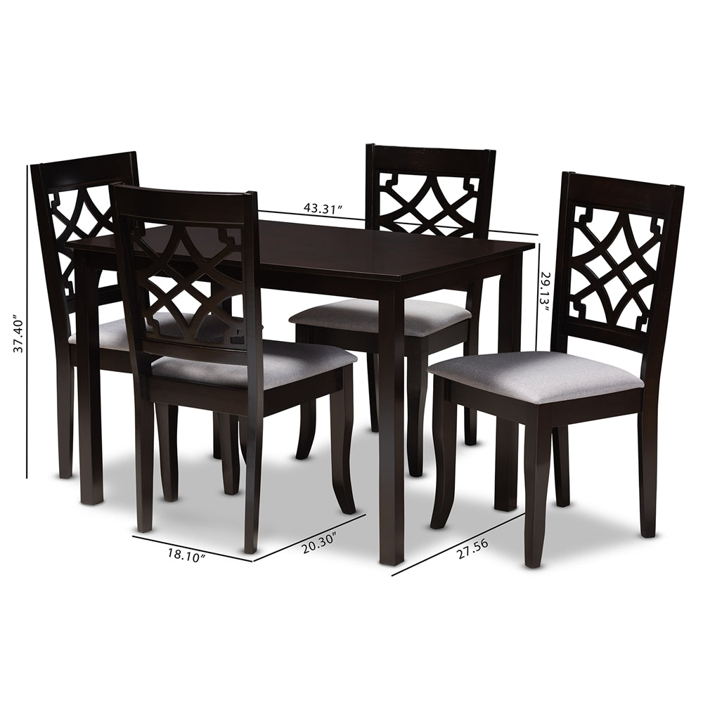 Baxton Studio Mael Modern And Contemporary Grey Fabric Upholstered Espresso Brown Finished 5-Piece Wood Dining Set