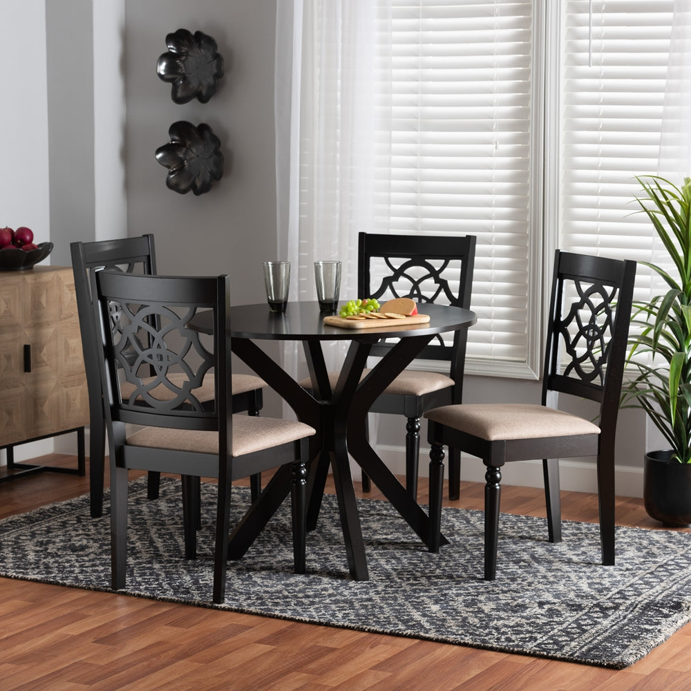 Baxton Studio Sadie Modern Beige Fabric And Espresso Brown Finished Wood 5-Piece Dining Set