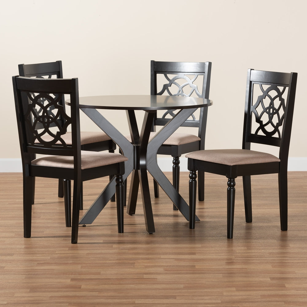 Baxton Studio Sadie Modern Beige Fabric And Espresso Brown Finished Wood 5-Piece Dining Set