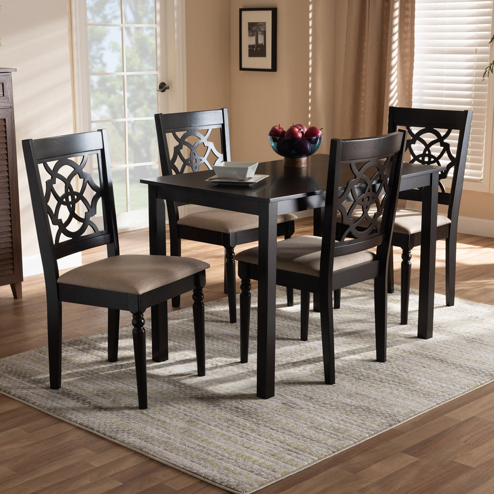 Baxton Studio Renaud Modern And Contemporary Sand Fabric Upholstered Espresso Brown Finished 5-Piece Wood Dining Set