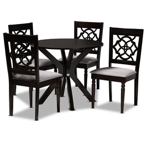 Baxton Studio Sadie Modern And Contemporary Grey Fabric Upholstered And Dark Brown Finished Wood 5-Piece Dining Set