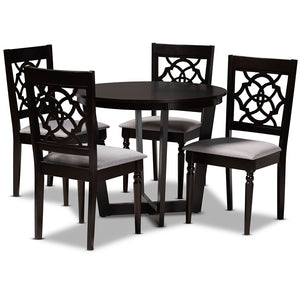 Baxton Studio Valerie Modern And Contemporary Grey Fabric Upholstered And Dark Brown Finished Wood 5-Piece Dining Set