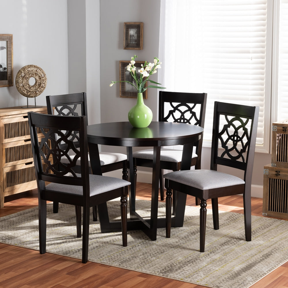 Baxton Studio Valerie Modern And Contemporary Grey Fabric Upholstered And Dark Brown Finished Wood 5-Piece Dining Set