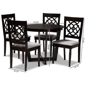 Baxton Studio Valerie Modern And Contemporary Grey Fabric Upholstered And Dark Brown Finished Wood 5-Piece Dining Set