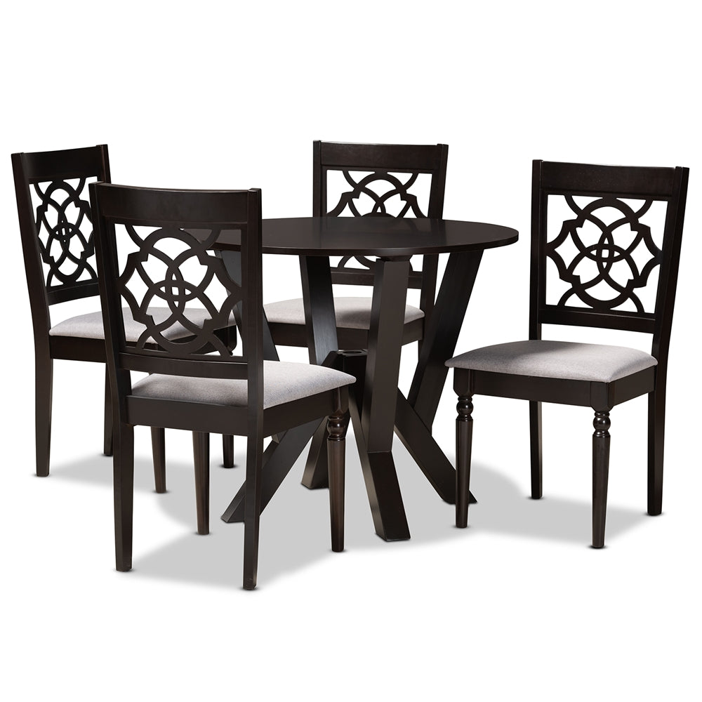 Baxton Studio Alma Modern And Contemporary Grey Fabric Upholstered And Dark Brown Finished Wood 5-Piece Dining Set