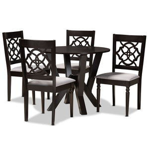 Baxton Studio Alma Modern And Contemporary Grey Fabric Upholstered And Dark Brown Finished Wood 5-Piece Dining Set