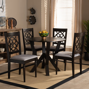 Baxton Studio Alma Modern And Contemporary Grey Fabric Upholstered And Dark Brown Finished Wood 5-Piece Dining Set