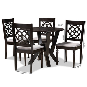 Baxton Studio Alma Modern And Contemporary Grey Fabric Upholstered And Dark Brown Finished Wood 5-Piece Dining Set