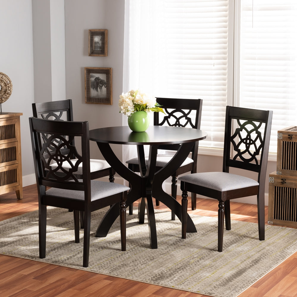 Baxton Studio Tonia Modern And Contemporary Grey Fabric Upholstered And Dark Brown Finished Wood 5-Piece Dining Set