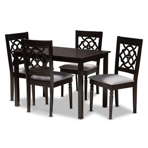 Baxton Studio Renaud Modern And Contemporary Grey Fabric Upholstered Espresso Brown Finished 5-Piece Wood Dining Set