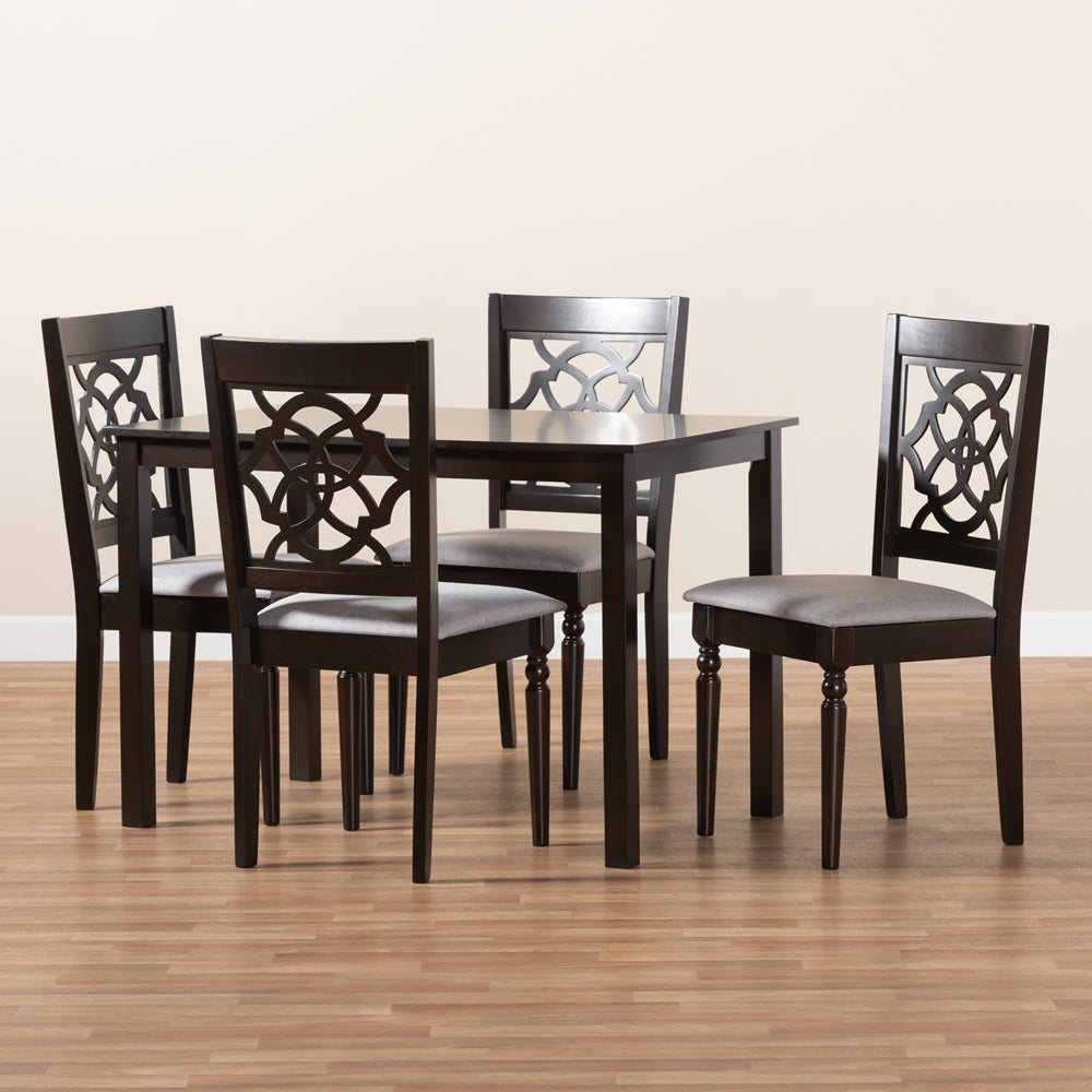 Baxton Studio Renaud Modern And Contemporary Grey Fabric Upholstered Espresso Brown Finished 5-Piece Wood Dining Set