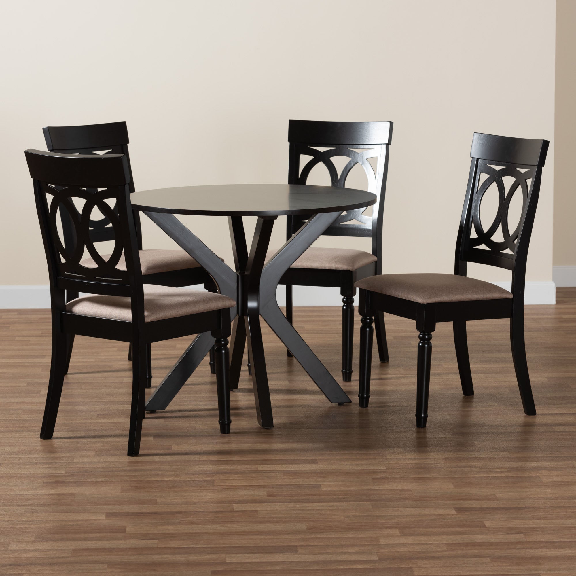 Baxton Studio Jessie Modern Sand Fabric And Dark Brown Finished Wood 5-Piece Dining Set