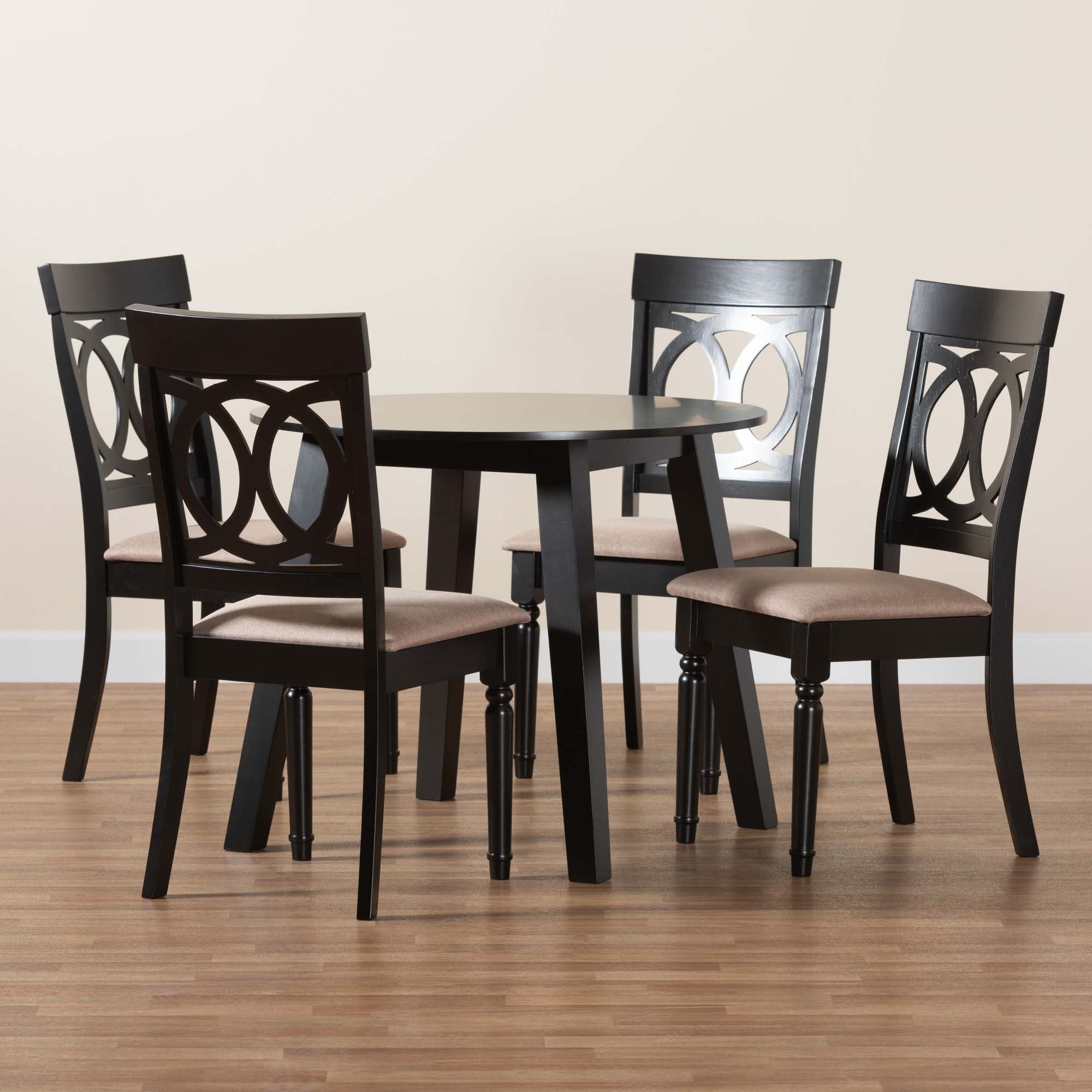 Baxton Studio Charlottle Modern Beige Fabric And Dark Brown Finished Wood 5-Piece Dining Set