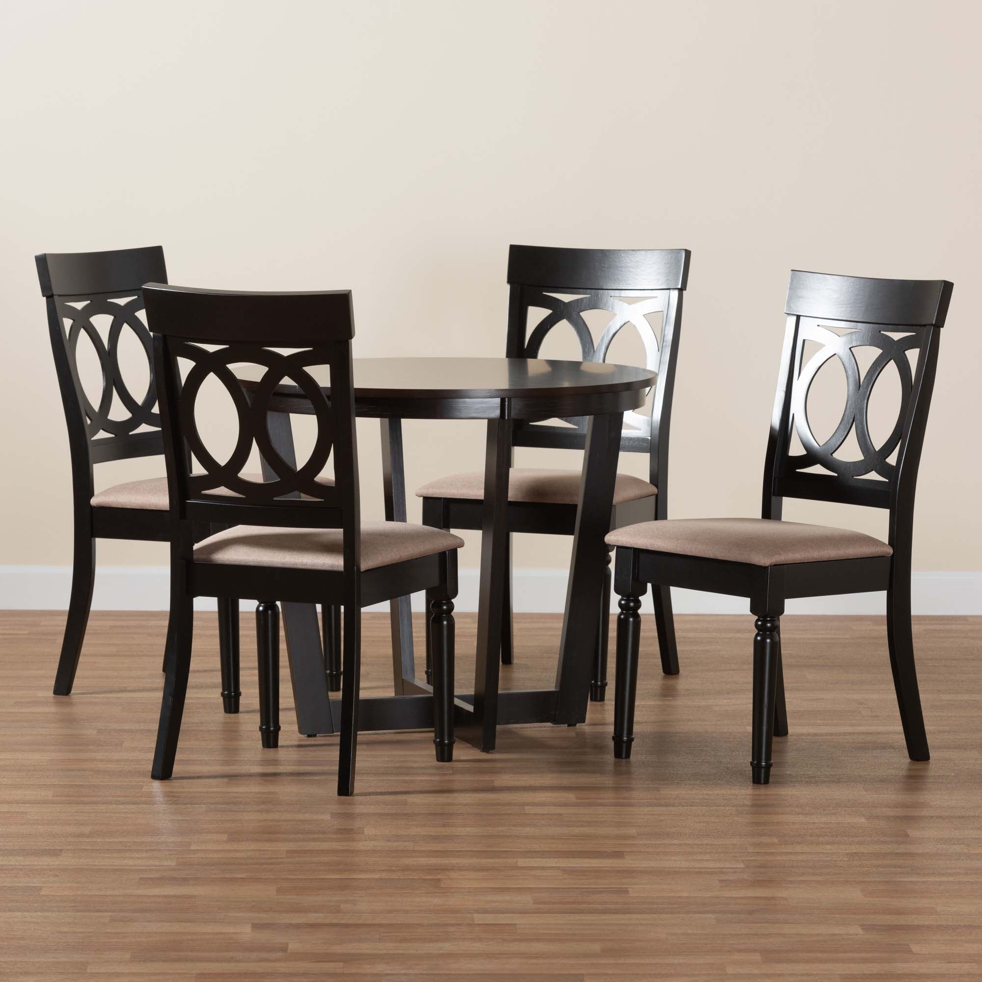 Baxton Studio Estelle Modern Beige Fabric And Dark Brown Finished Wood 5-Piece Dining Set