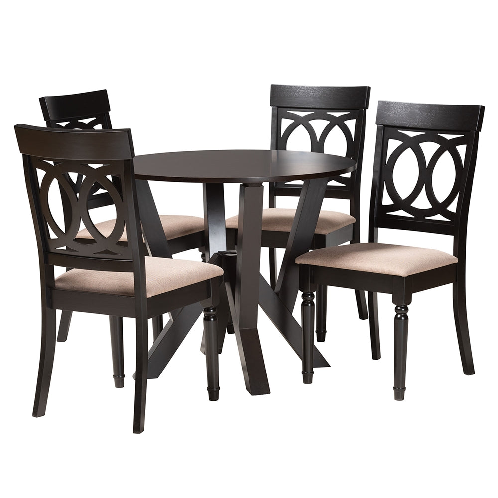 Baxton Studio Angie Modern Sand Fabric And Dark Brown Finished Wood 5-Piece Dining Set