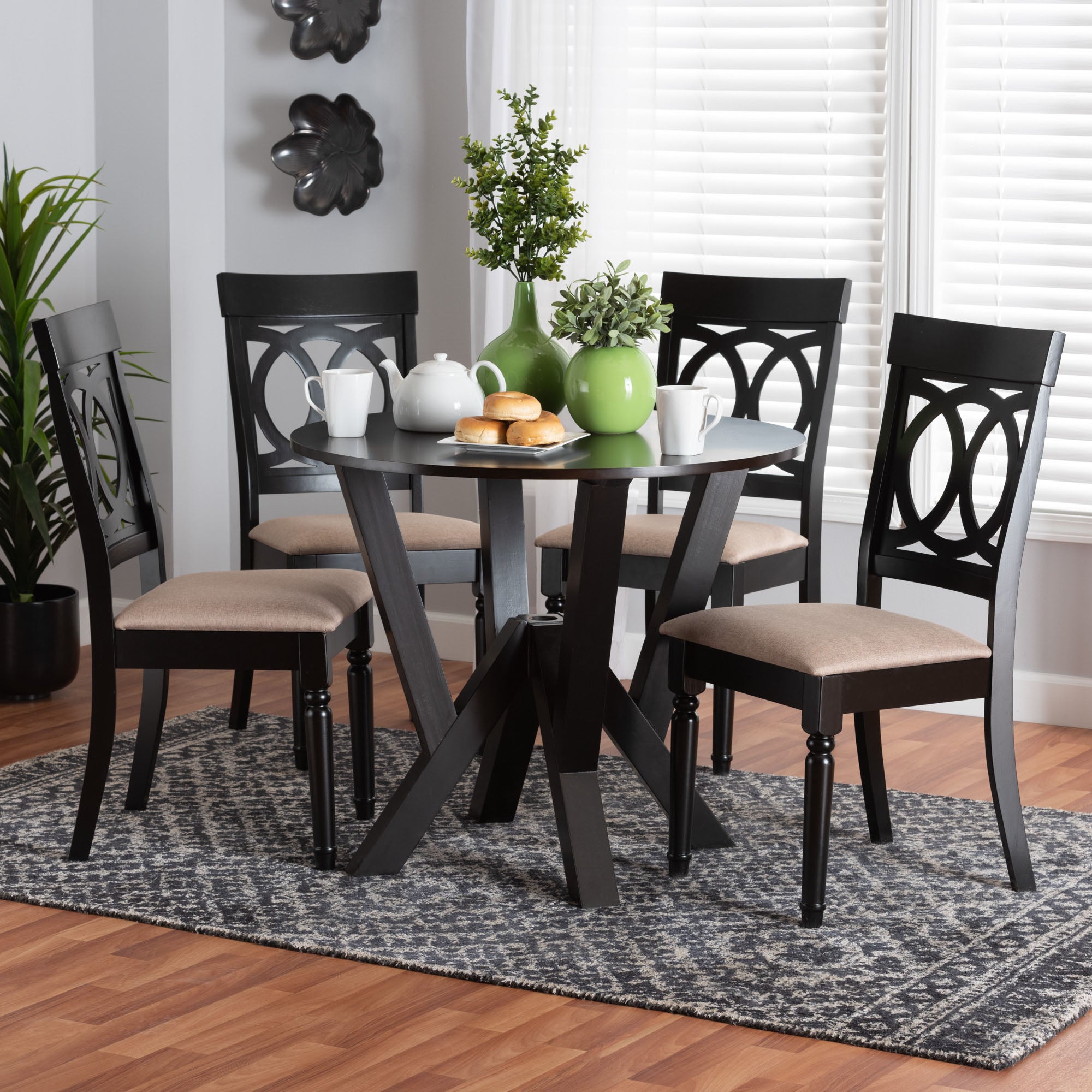 Baxton Studio Angie Modern Sand Fabric And Dark Brown Finished Wood 5-Piece Dining Set