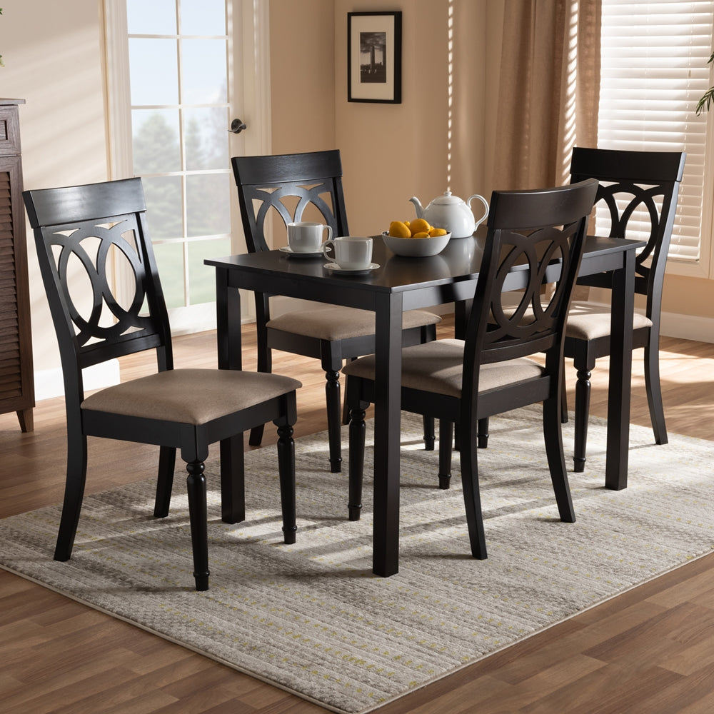 Baxton Studio Lucie Modern And Contemporary Sand Fabric Upholstered Espresso Brown Finished 5-Piece Wood Dining Set