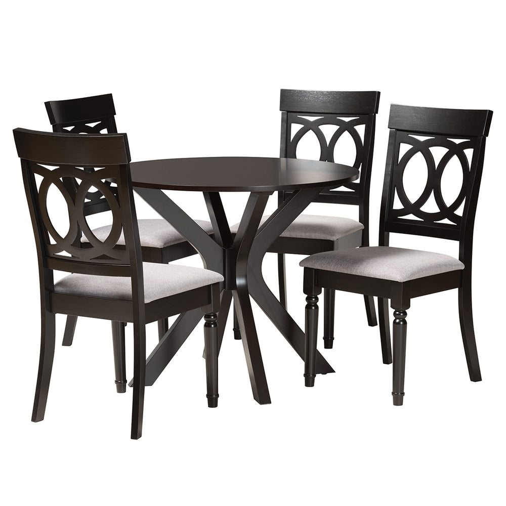 Baxton Studio Jessie Modern Grey Fabric And Dark Brown Finished Wood 5-Piece Dining Set