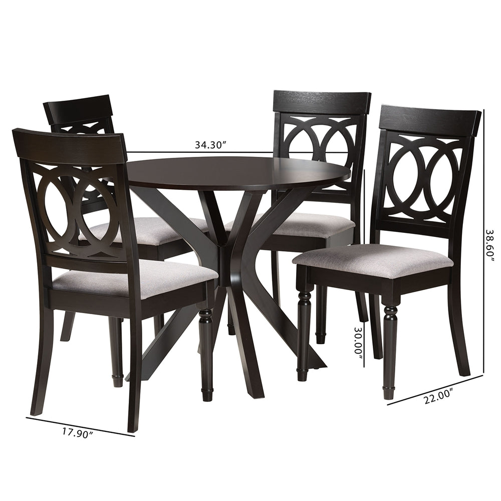 Baxton Studio Jessie Modern Grey Fabric And Dark Brown Finished Wood 5-Piece Dining Set