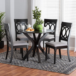 Baxton Studio Jessie Modern Grey Fabric And Dark Brown Finished Wood 5-Piece Dining Set