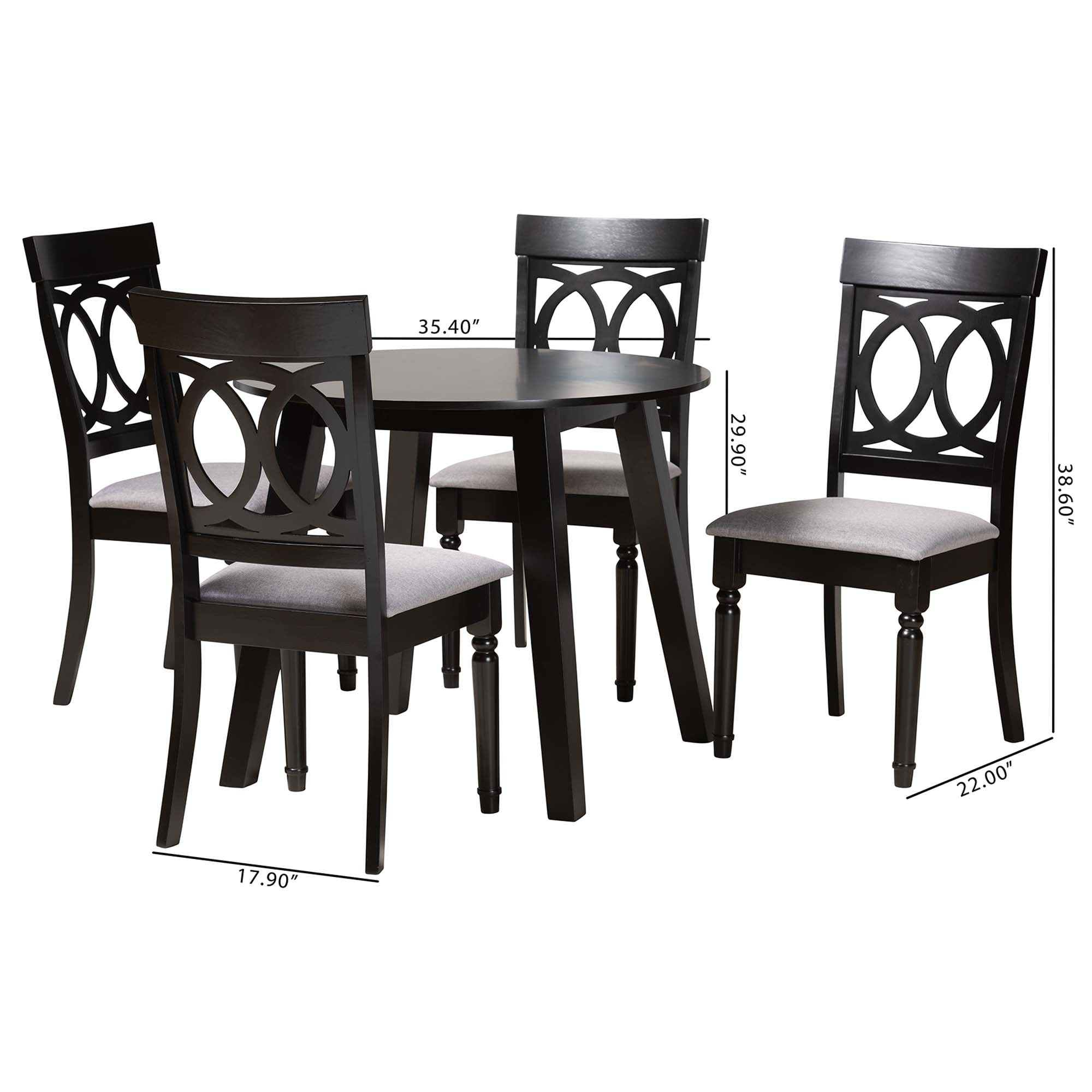 Baxton Studio Charlottle Modern Grey Fabric And Dark Brown Finished Wood 5-Piece Dining Set