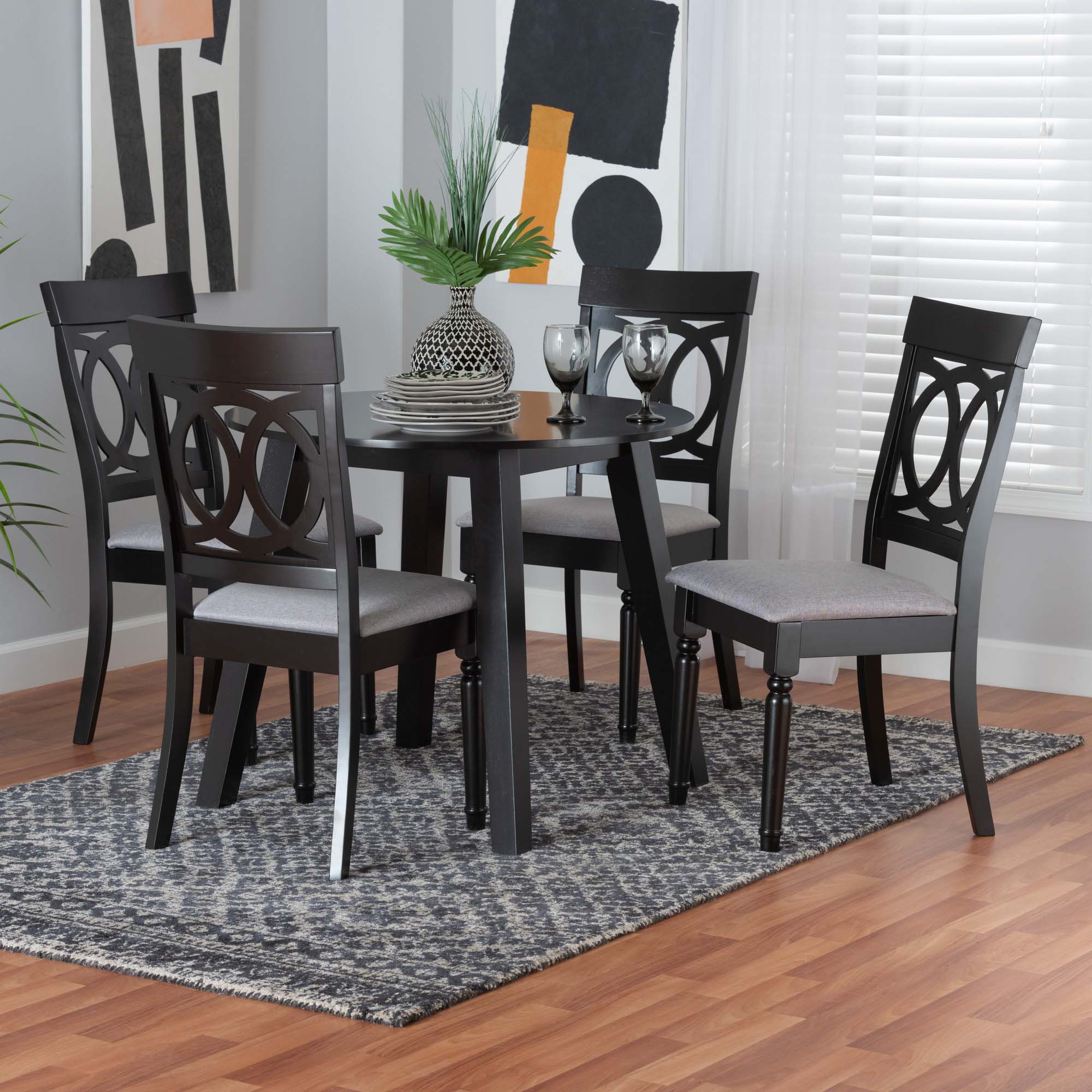 Baxton Studio Charlottle Modern Grey Fabric And Dark Brown Finished Wood 5-Piece Dining Set