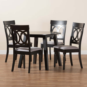 Baxton Studio Charlottle Modern Grey Fabric And Dark Brown Finished Wood 5-Piece Dining Set