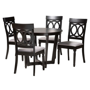 Baxton Studio Estelle Modern Grey Fabric And Dark Brown Finished Wood 5-Piece Dining Set