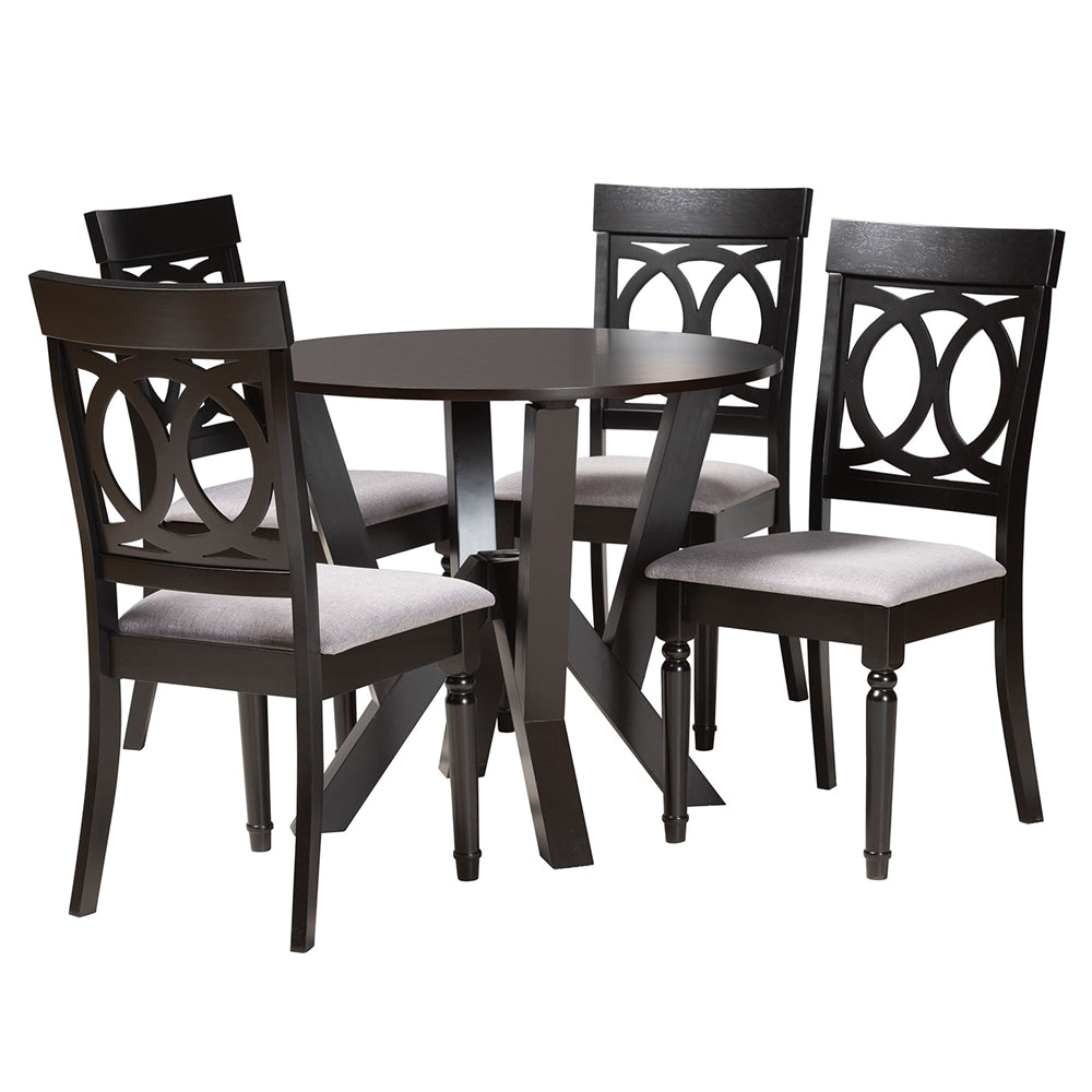 Baxton Studio Angie Modern Grey Fabric And Dark Brown Finished Wood 5-Piece Dining Set