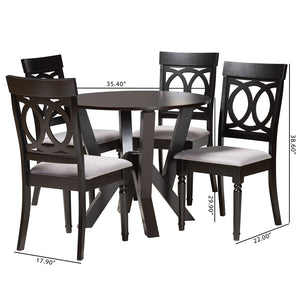 Baxton Studio Angie Modern Grey Fabric And Dark Brown Finished Wood 5-Piece Dining Set