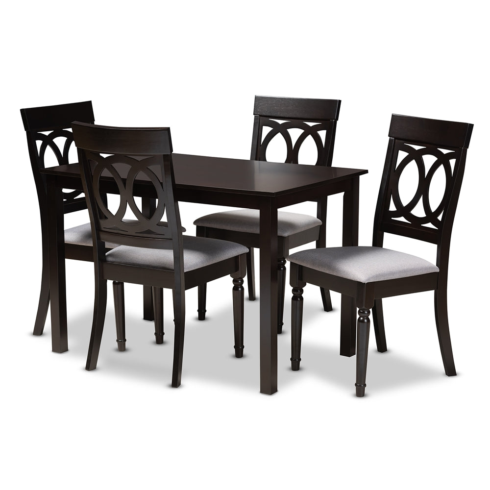 Baxton Studio Lucie Modern And Contemporary Grey Fabric Upholstered Espresso Brown Finished 5-Piece Wood Dining Set