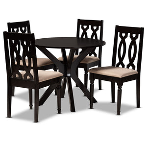 Baxton Studio Callie Modern And Contemporary Sand Fabric Upholstered And Dark Brown Finished Wood 5-Piece Dining Set