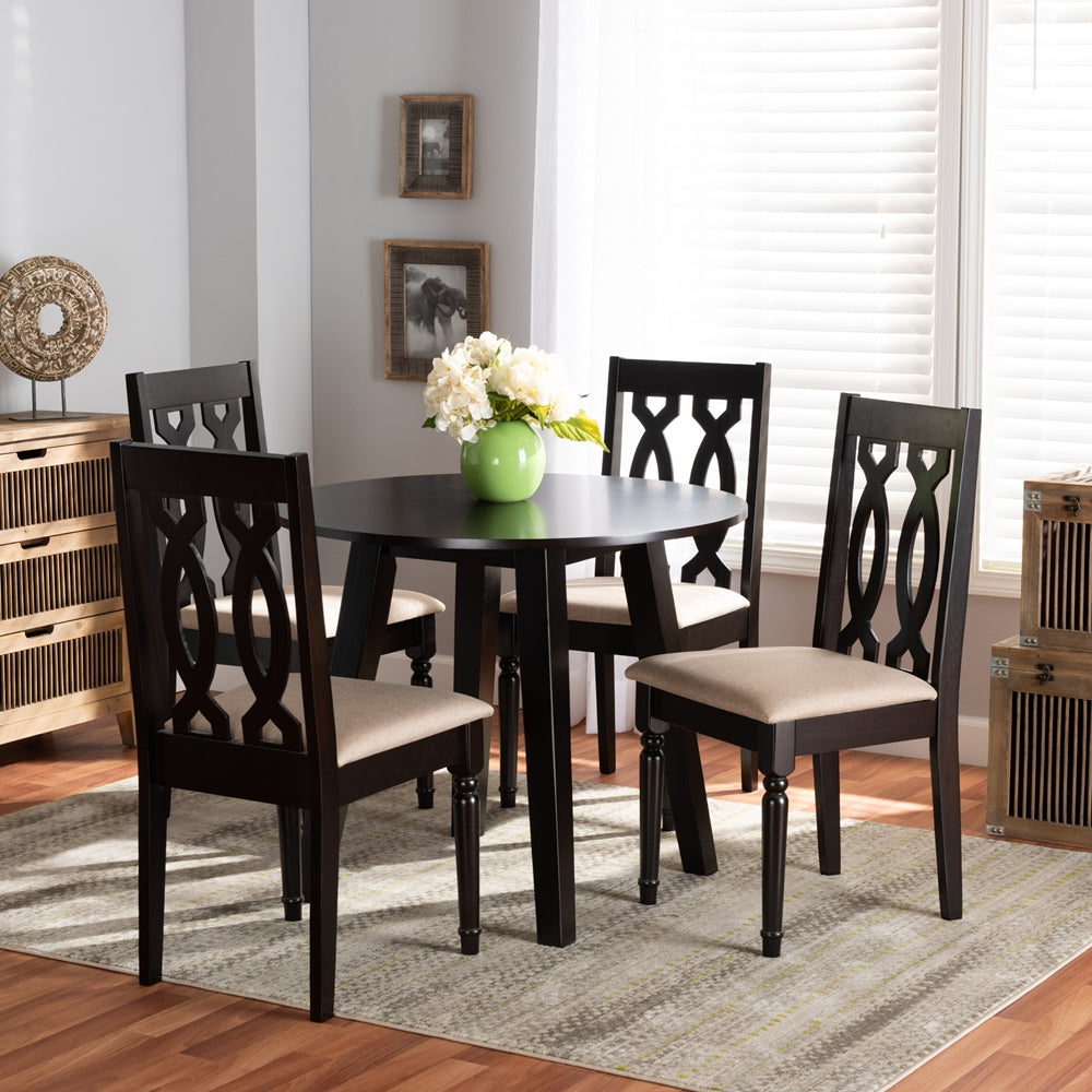 Baxton Studio Heidi Modern And Contemporary Sand Fabric Upholstered And Dark Brown Finished Wood 5-Piece Dining Set