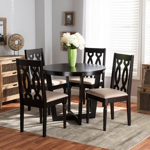 Baxton Studio Julie Modern And Contemporary Sand Fabric Upholstered And Dark Brown Finished Wood 5-Piece Dining Set