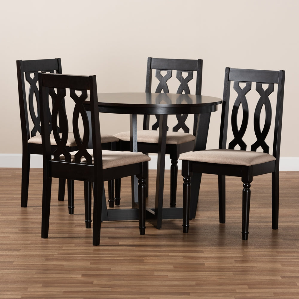 Baxton Studio Julie Modern And Contemporary Sand Fabric Upholstered And Dark Brown Finished Wood 5-Piece Dining Set