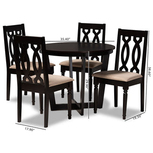 Baxton Studio Julie Modern And Contemporary Sand Fabric Upholstered And Dark Brown Finished Wood 5-Piece Dining Set