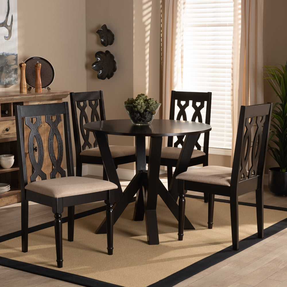 Baxton Studio Anise Modern And Contemporary Sand Fabric Upholstered And Dark Brown Finished Wood 5-Piece Dining Set