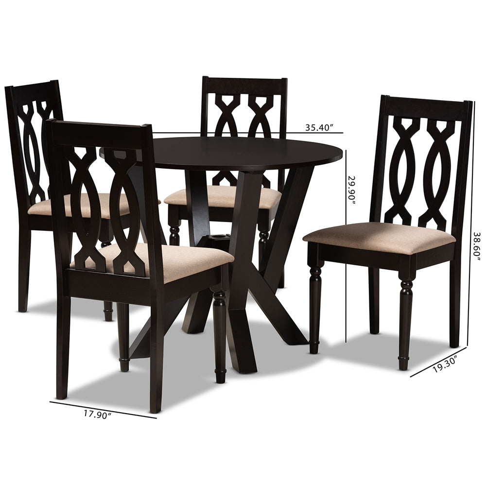 Baxton Studio Anise Modern And Contemporary Sand Fabric Upholstered And Dark Brown Finished Wood 5-Piece Dining Set