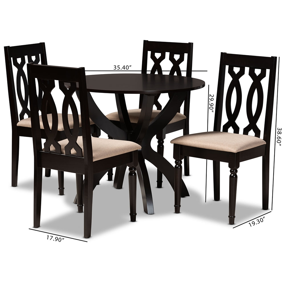 Baxton Studio Mona Modern And Contemporary Sand Fabric Upholstered And Dark Brown Finished Wood 5-Piece Dining Set