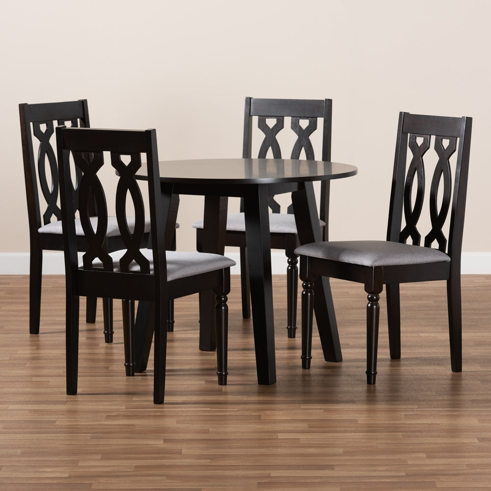 Baxton Studio Imogen Modern And Contemporary Grey Fabric Upholstered And Dark Brown Finished Wood 5-Piece Dining Set