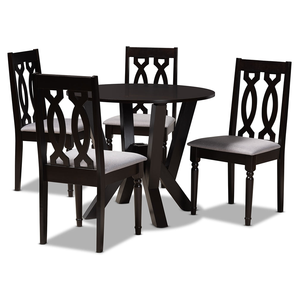 Baxton Studio Anise Modern And Contemporary Grey Fabric Upholstered And Dark Brown Finished Wood 5-Piece Dining Set